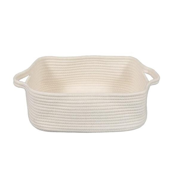 Woven Cotton Rope Storage Basket with Handles for Organizing Shelves Closet - Picture 1 of 8